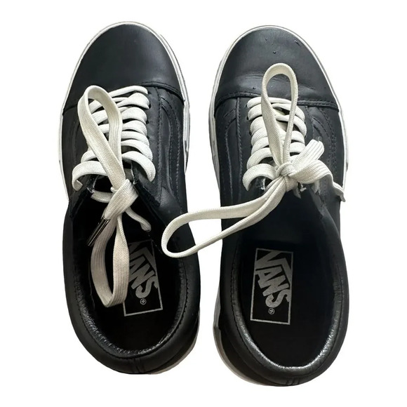 Vans Old Skool Stacked Shiny Black Leather Platform Sneaker Y2K Grunge W Size 6 - Picture 5 of 7